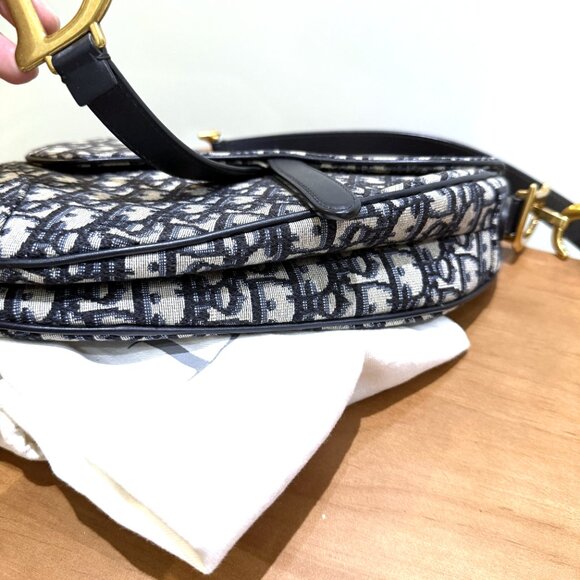 Christian Dior Oblique Saddle Bag Blue Medium w/ Dust Bag - Picture 9 of 13